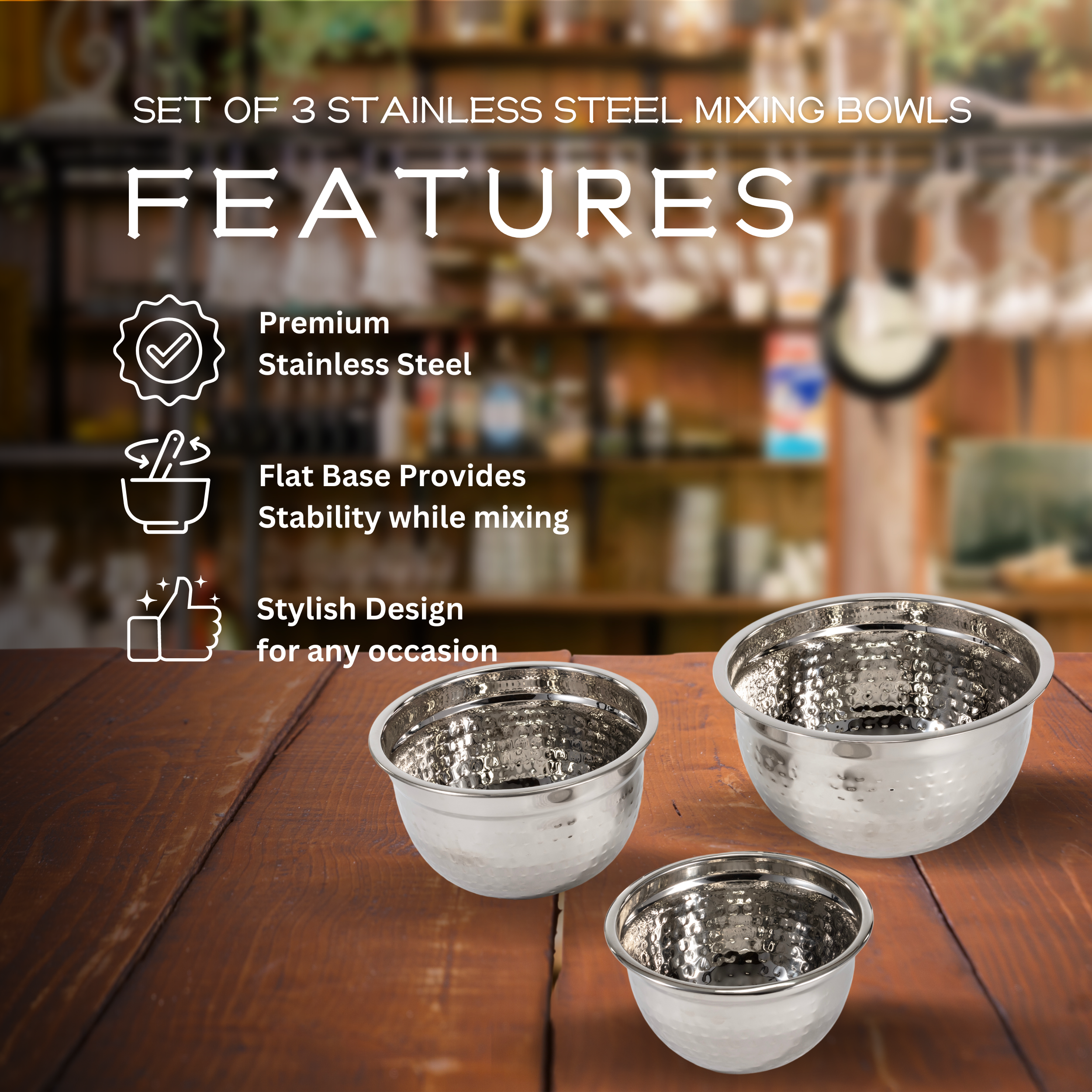Stainless Steel Mixing Bowls Natural Finish Set of 3