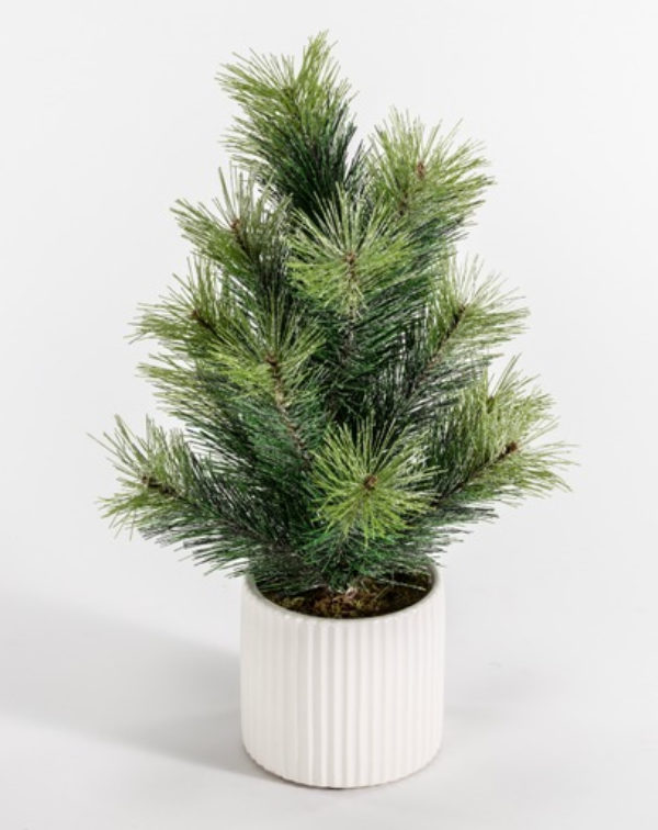 Faux Mini Christmas Tree With Ceramic Base