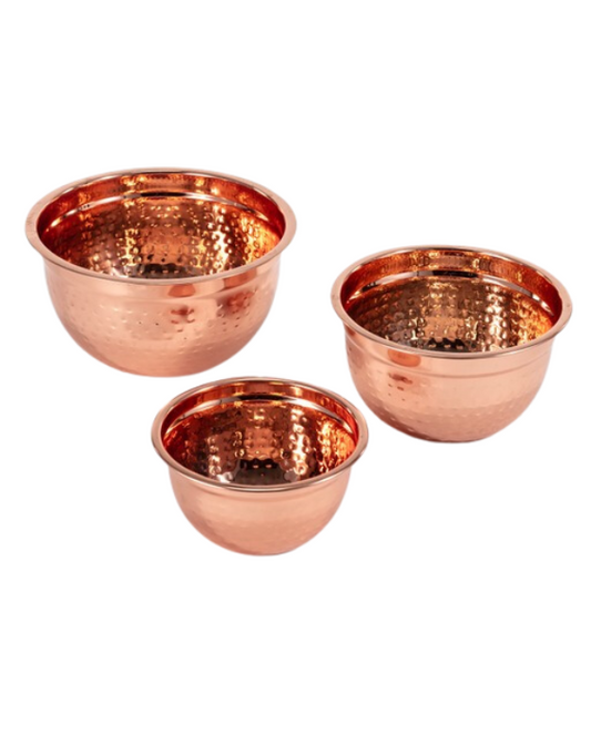 Copper Tone Stainless Steel Mixing Bowls Natural Finish Set of 3