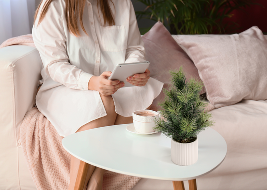 Faux Mini Christmas Tree With Ceramic Base
