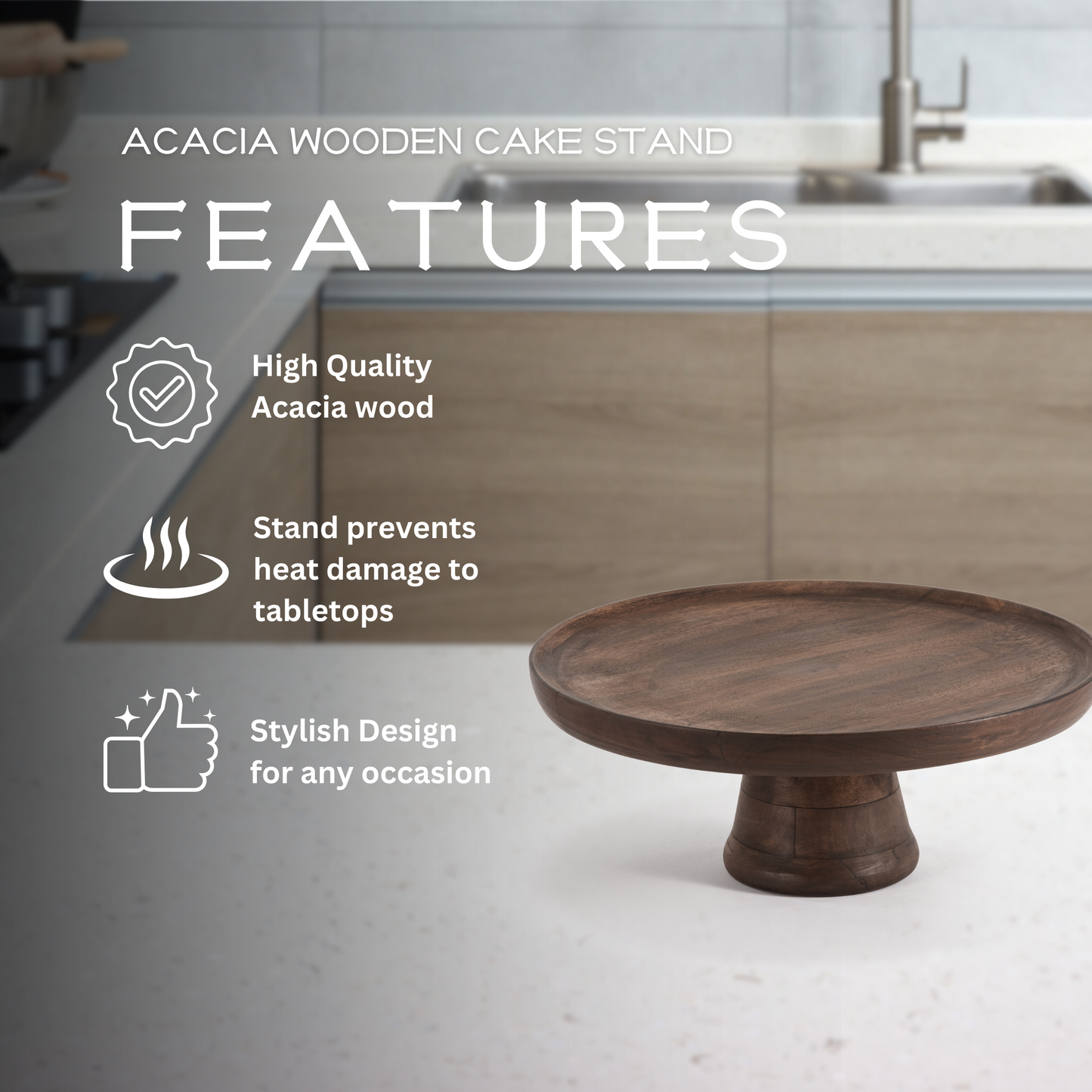 Acacia Wood Cake Stand Wooden Serving Platter