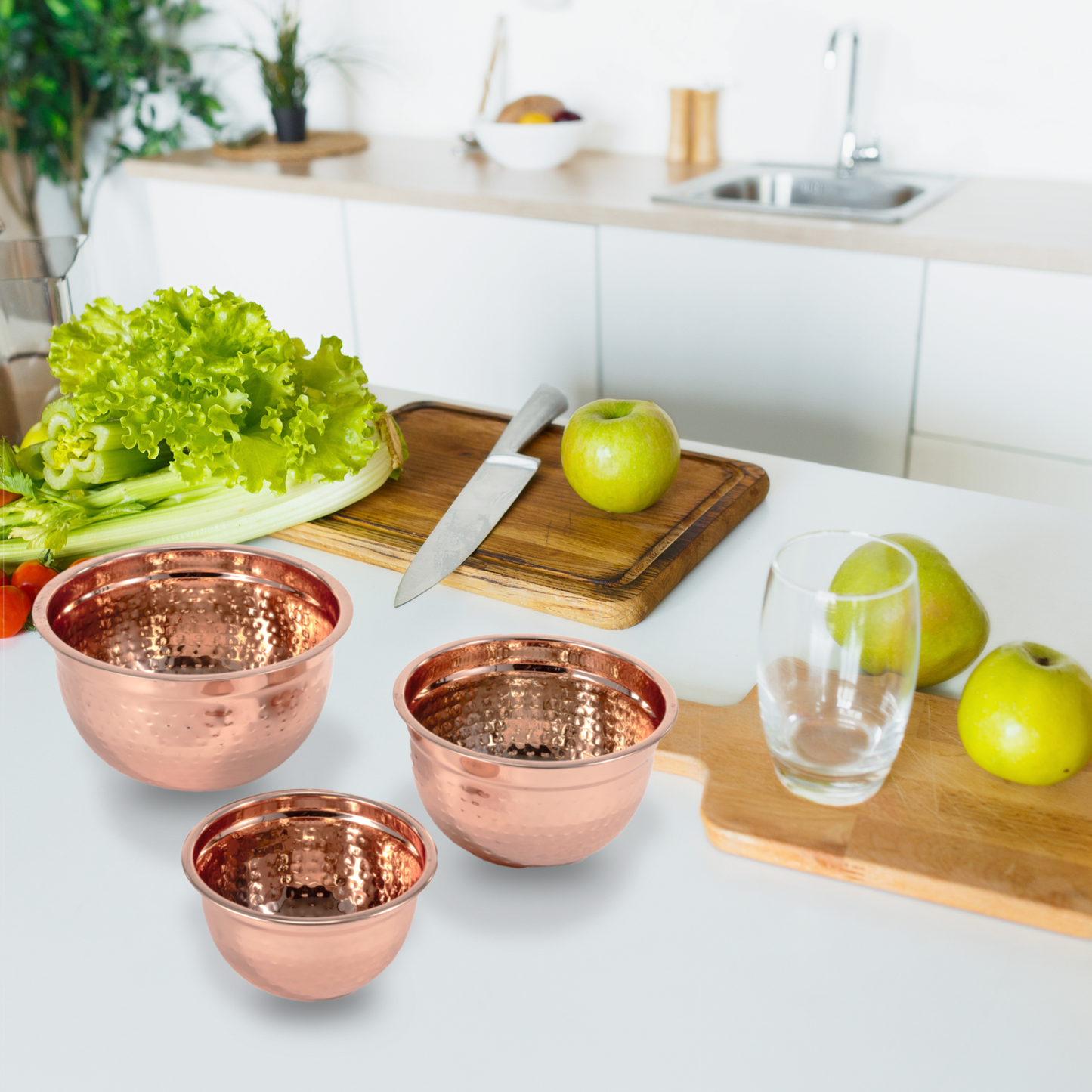 Copper Tone Stainless Steel Mixing Bowls Natural Finish Set of 3