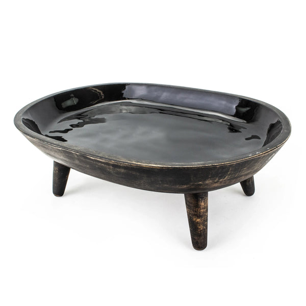 Wooden oval bowl with feet (4 Pack)