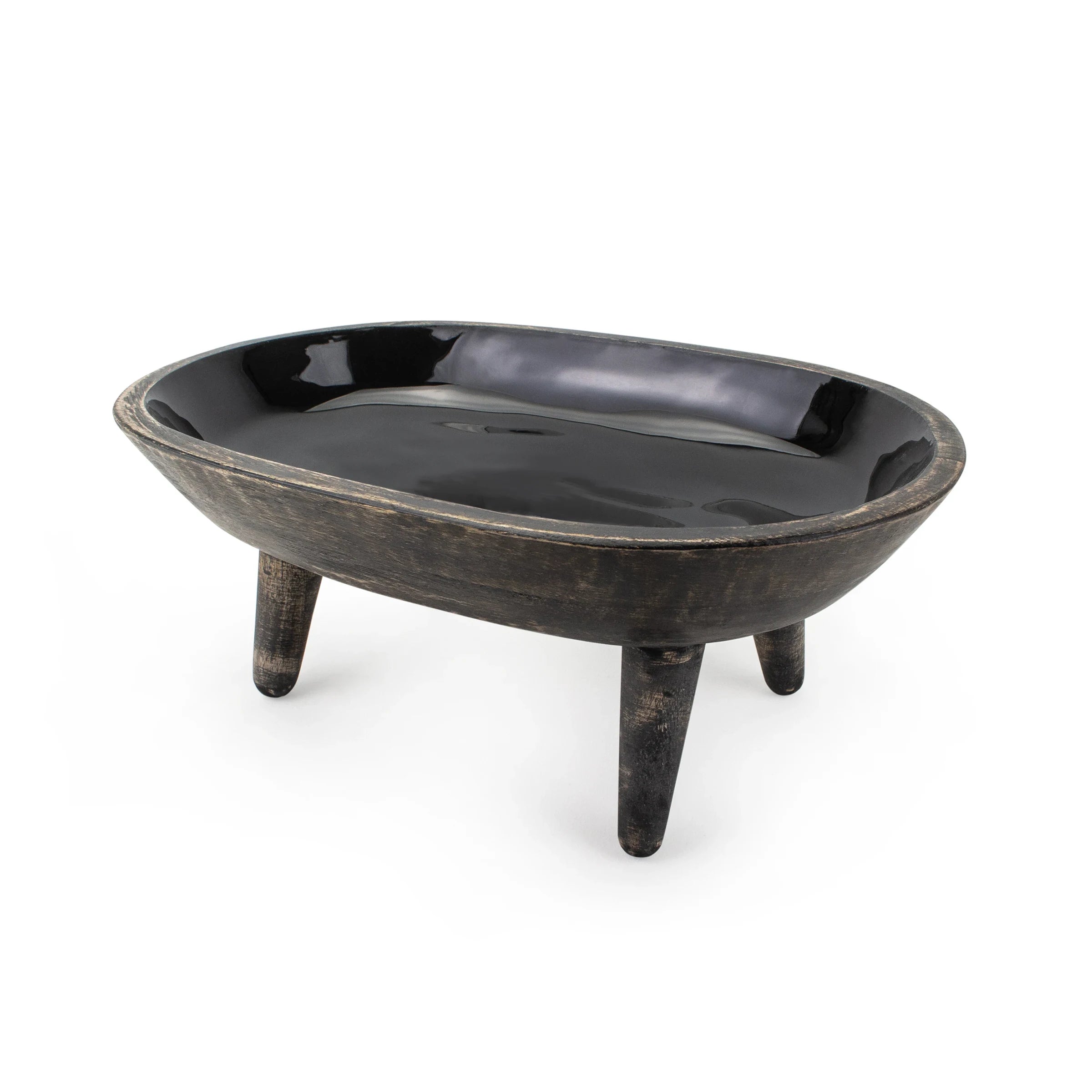 Wooden oval bowl with feet (4 Pack)