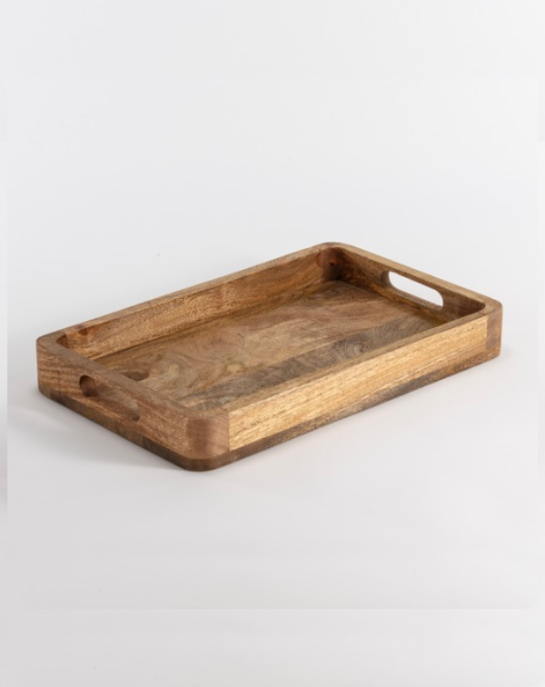 Wooden Rectangular Tray with Cutout Handles Set of 3 - Black & Natural