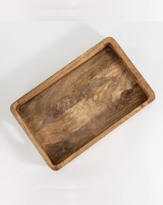 Wooden Rectangular Serving Tray with Cutout Handles - Black & Natural