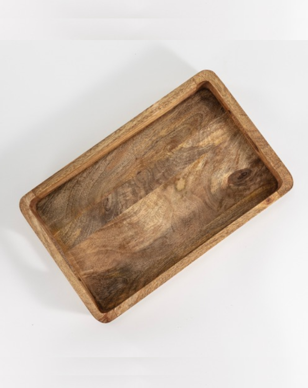 Wooden Rectangular Serving Tray with Cutout Handles - Black & Natural