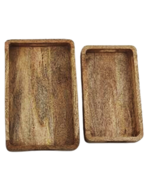 Wooden Nested Rectangular Serving Tray with Cutout Handles - Set of 2