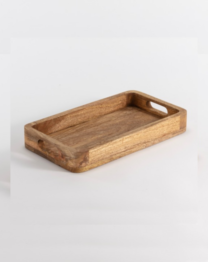 Wooden Rectangular Tray with Cutout Handles Set of 3 - Black & Natural