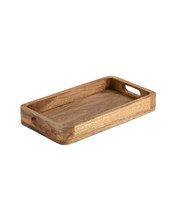 Wooden Rectangular Tray with Cutout Handles Set of 3 - Black & Natural